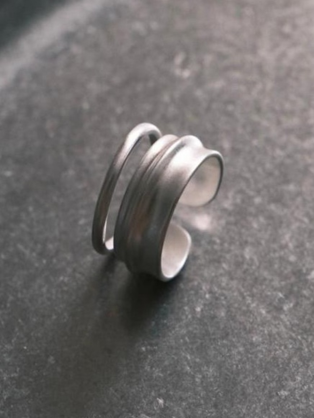 S925 Sterling Silver Matte Open Ring Adjustable Minimalist Statement Ring